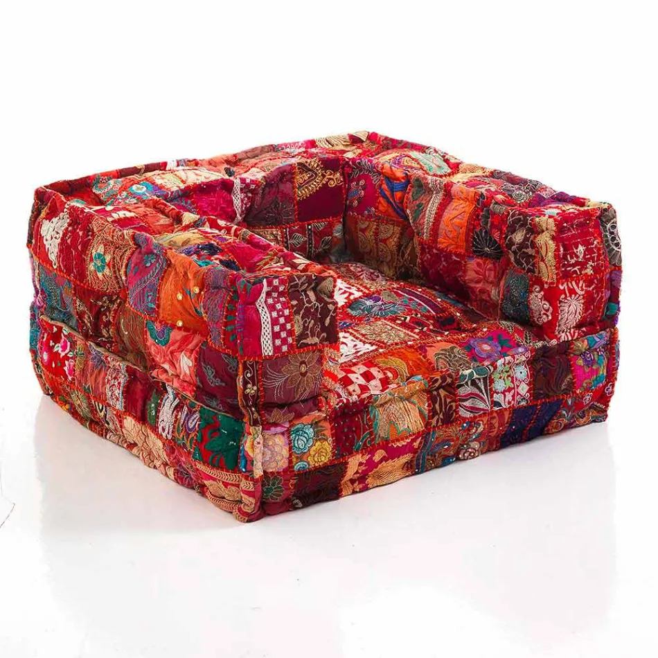 Ethnic Lounge Armchair in Patchwork Fabric and Velvet - Fibre Viadurini