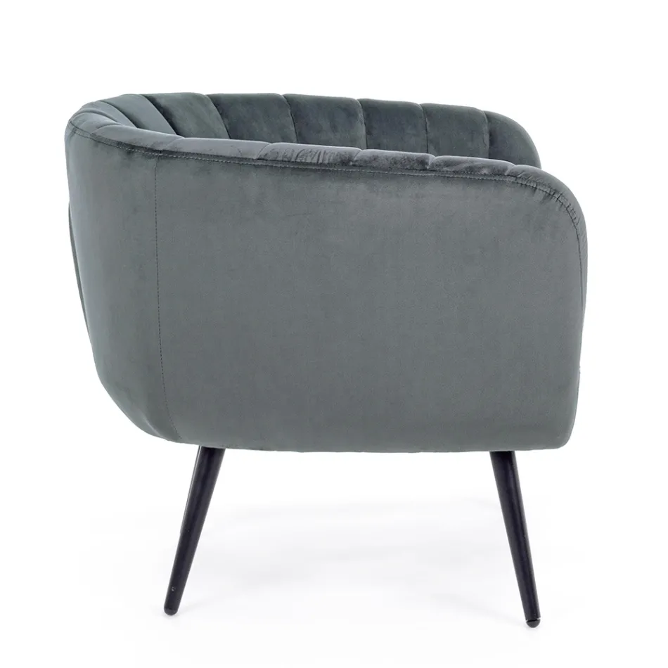 Armchair in Steel and Grey or Blue Velvet Scandinavian Design - Hilary Viadurini