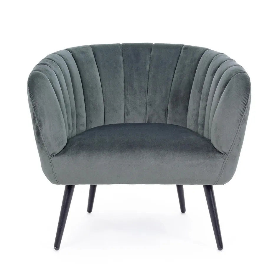 Armchair in Steel and Grey or Blue Velvet Scandinavian Design - Hilary Viadurini