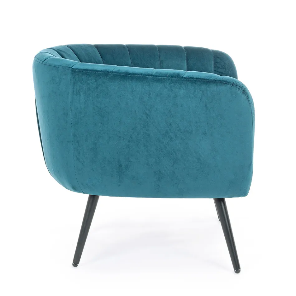 Armchair in Steel and Grey or Blue Velvet Scandinavian Design - Hilary Viadurini