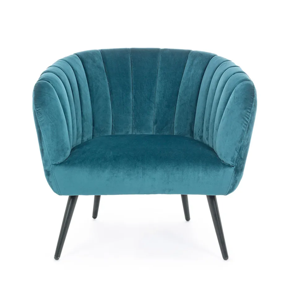 Armchair in Steel and Grey or Blue Velvet Scandinavian Design - Hilary Viadurini