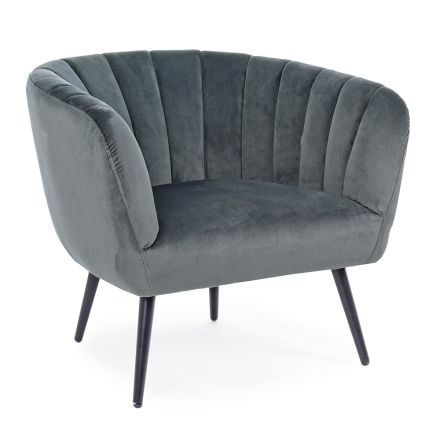 Armchair in Steel and Grey or Blue Velvet Scandinavian Design - Hilary Viadurini