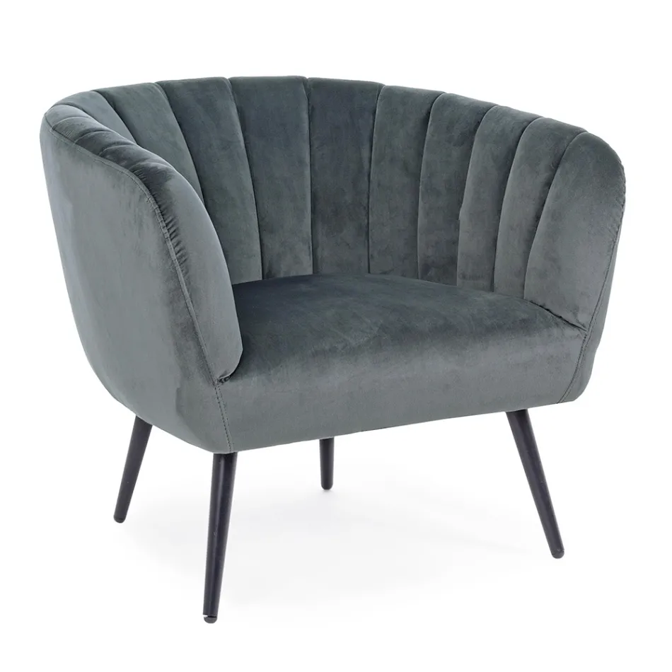 Armchair in Steel and Grey or Blue Velvet Scandinavian Design - Hilary Viadurini