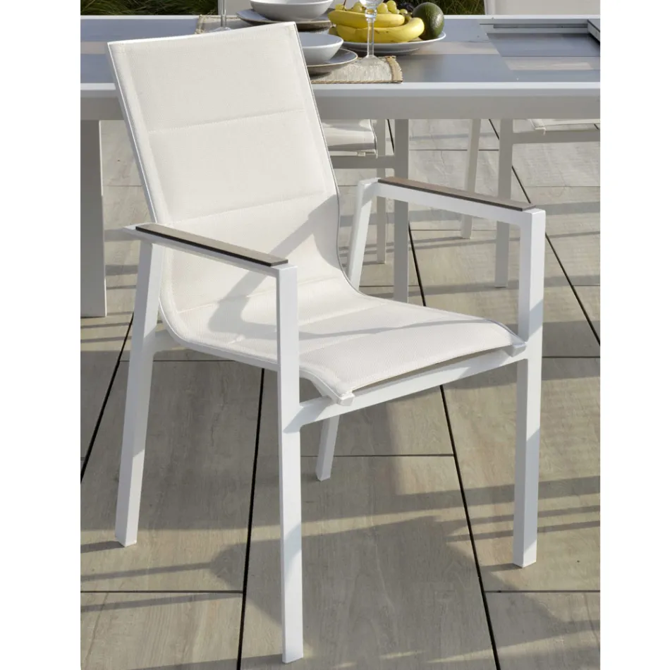 Armchair in Aluminium and Textilene with Insert in the Armrests in HPL - Righello Viadurini