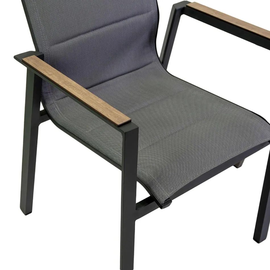 Armchair in Aluminium and Textilene with Insert in the Armrests in HPL - Righello Viadurini