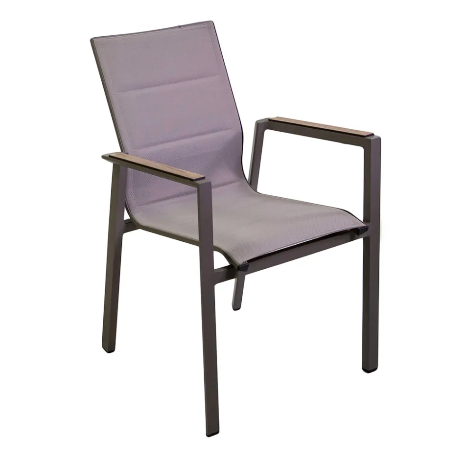 Armchair in Aluminium and Textilene with Insert in the Armrests in HPL - Righello Viadurini