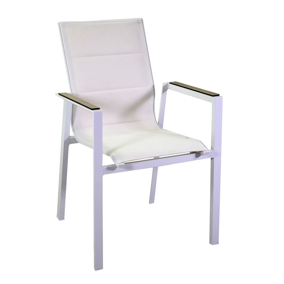 Armchair in Aluminium and Textilene with Insert in the Armrests in HPL - Righello Viadurini