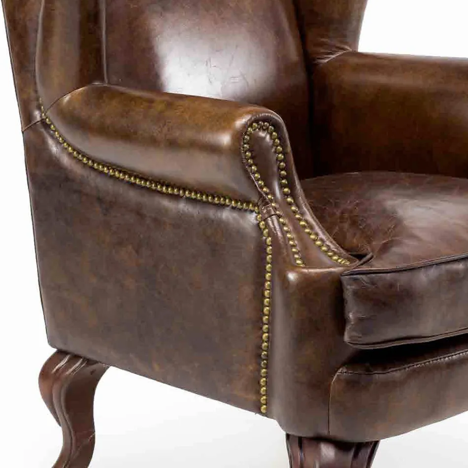 Lounge Vintage Leather Armchair Aged Effect - Stamp Viadurini