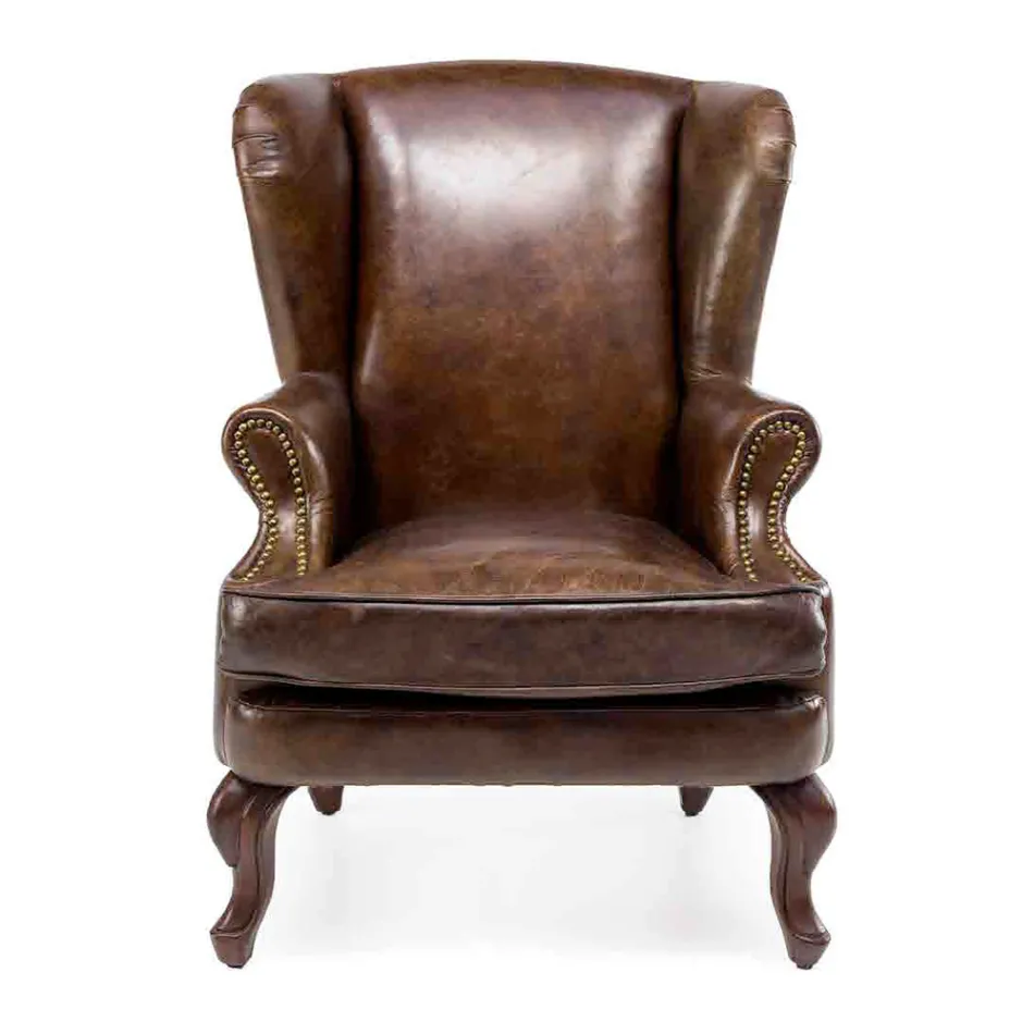 Lounge Vintage Leather Armchair Aged Effect - Stamp Viadurini