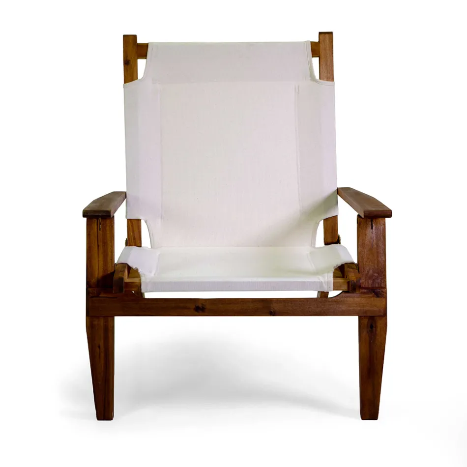 Armchair in Acacia Wood and Cotton/Polyester Blend Fabric - Bottega Viadurini