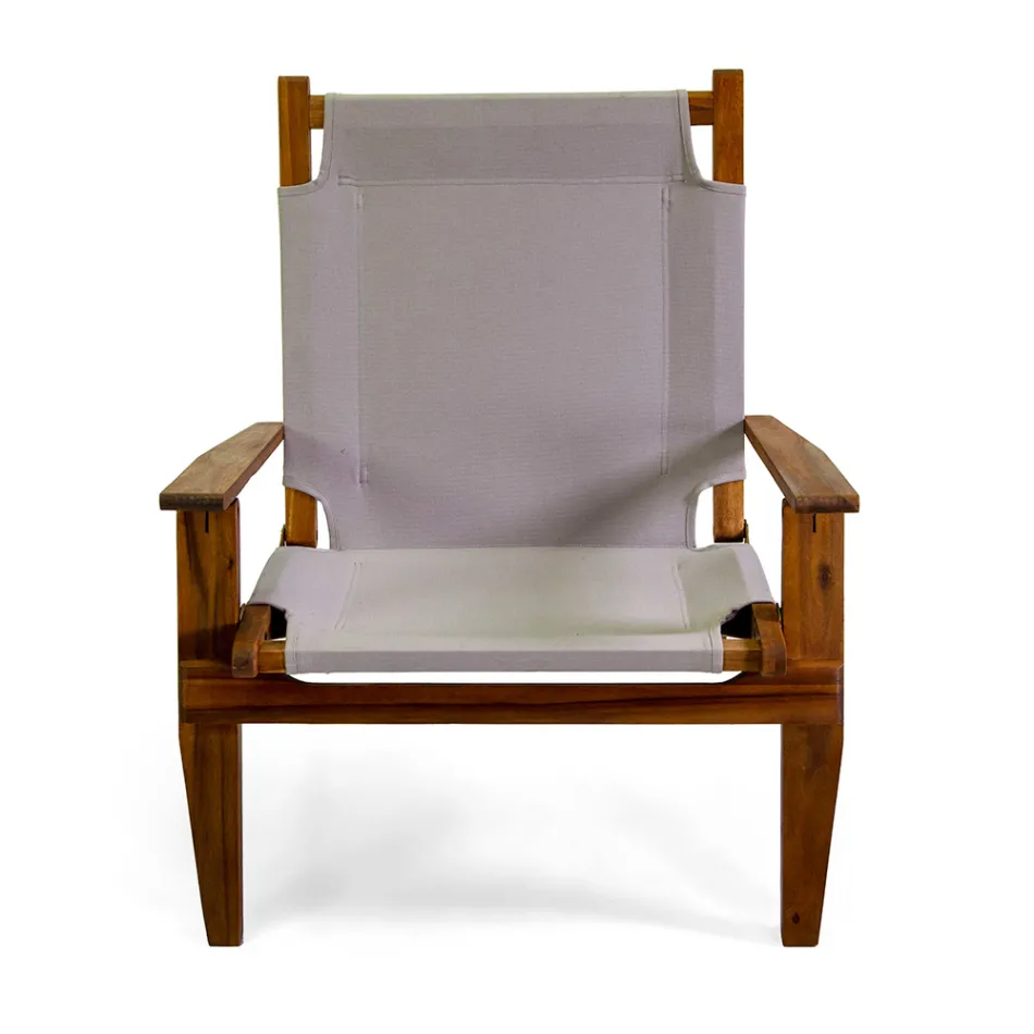 Armchair in Acacia Wood and Cotton/Polyester Blend Fabric - Bottega Viadurini