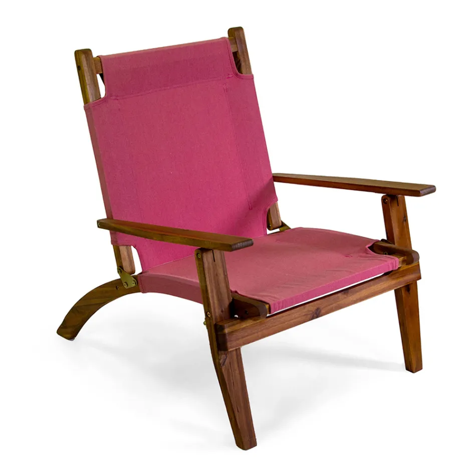 Armchair in Acacia Wood and Cotton/Polyester Blend Fabric - Bottega Viadurini