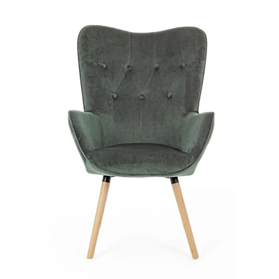 Design Armchair in Beech Wood and Green or Grey Velvet - Gilly Viadurini