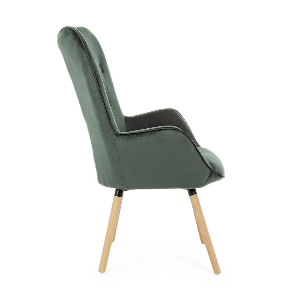 Design Armchair in Beech Wood and Green or Grey Velvet - Gilly Viadurini