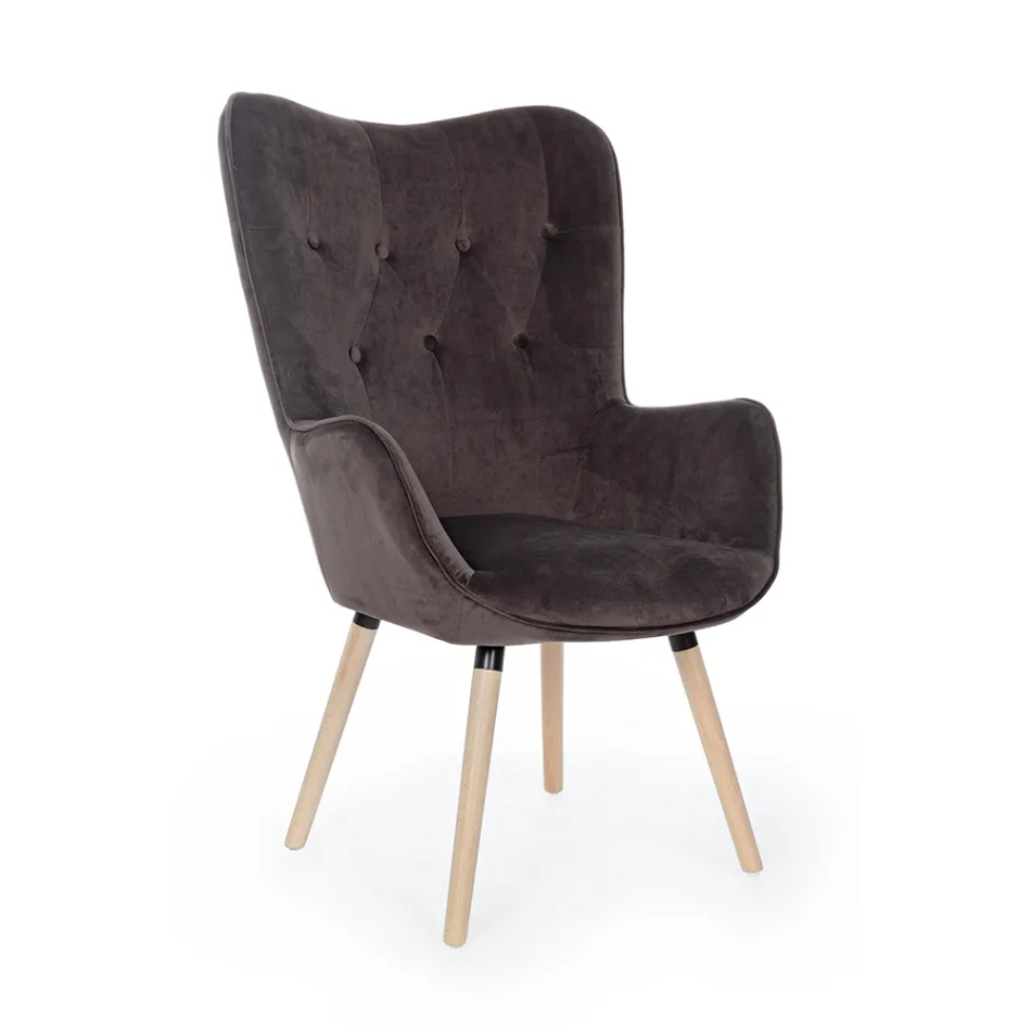 Design Armchair in Beech Wood and Green or Grey Velvet - Gilly Viadurini