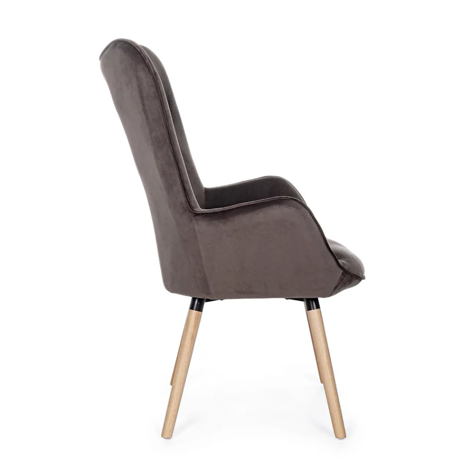 Design Armchair in Beech Wood and Green or Grey Velvet - Gilly Viadurini
