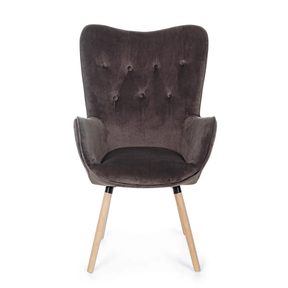Design Armchair in Beech Wood and Green or Grey Velvet - Gilly Viadurini