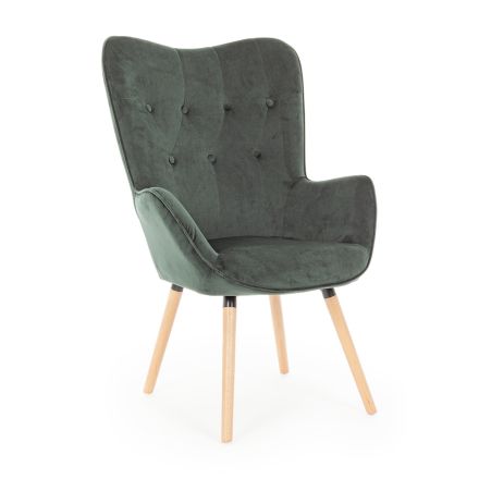 Design Armchair in Beech Wood and Green or Grey Velvet - Gilly Viadurini
