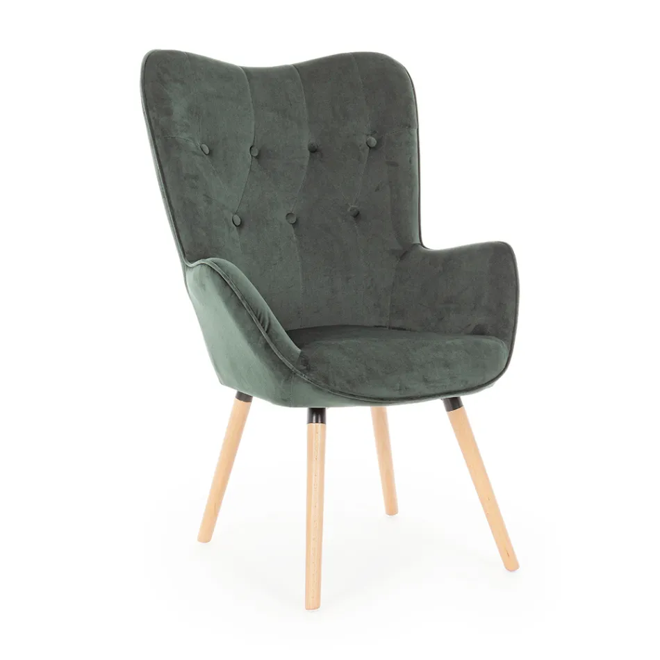 Design Armchair in Beech Wood and Green or Grey Velvet - Gilly Viadurini