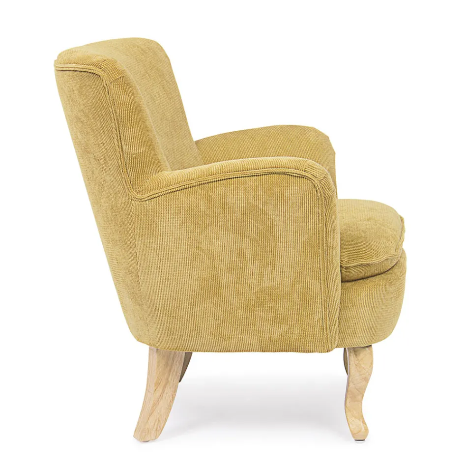 Pine Wood Armchair and Velvet Effect Seat Coste 4 Finishes - Molly Viadurini