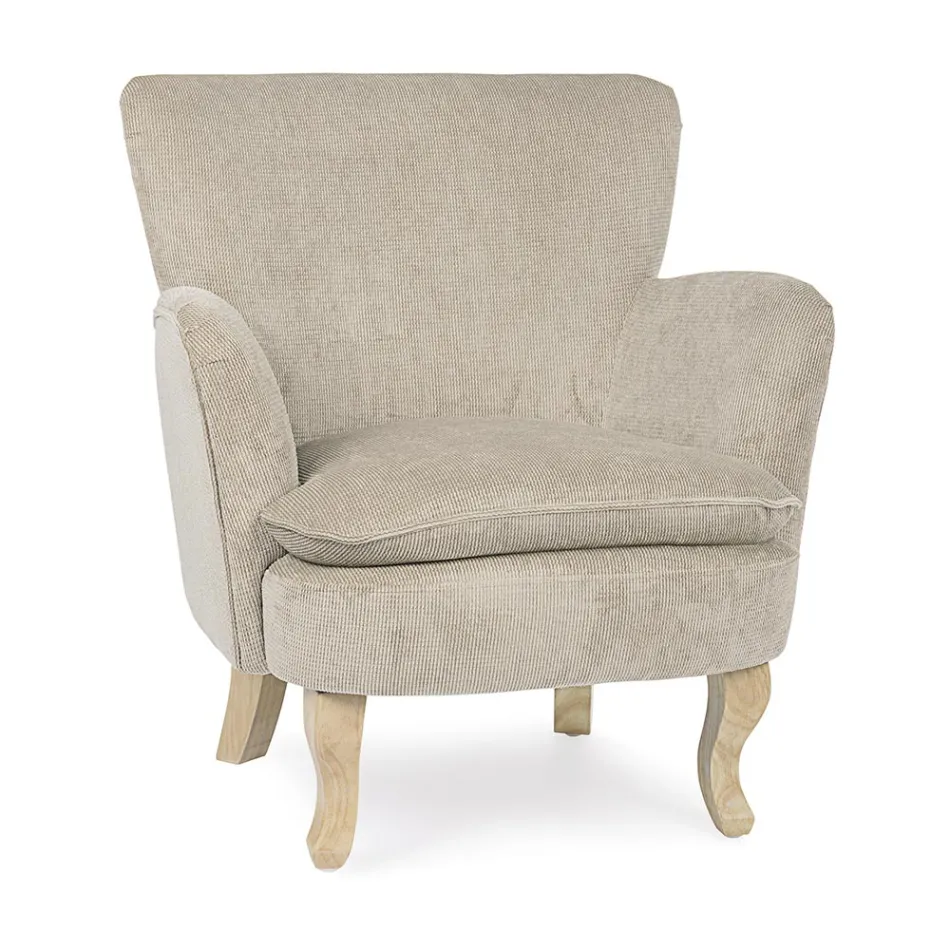 Pine Wood Armchair and Velvet Effect Seat Coste 4 Finishes - Molly Viadurini