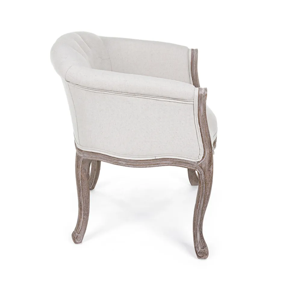 Wooden Armchair Seat in Natural Linen and Cotton Classic Design - Katen Viadurini