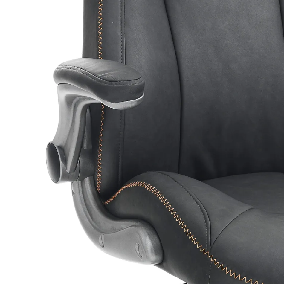 Armchair in Grey Synthetic Leather with Aged Effect - Renio Viadurini