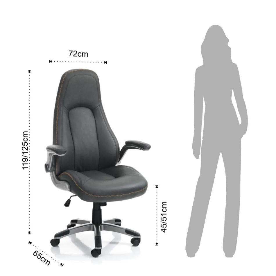 Armchair in Grey Synthetic Leather with Aged Effect - Renio Viadurini