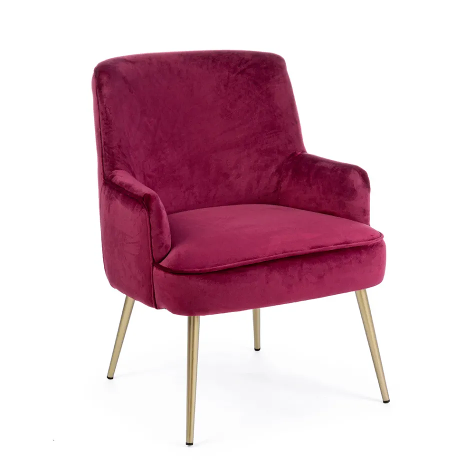 Modern Armchair in Steel and Velvet Effect Seat 3 Finishes - Matty Viadurini