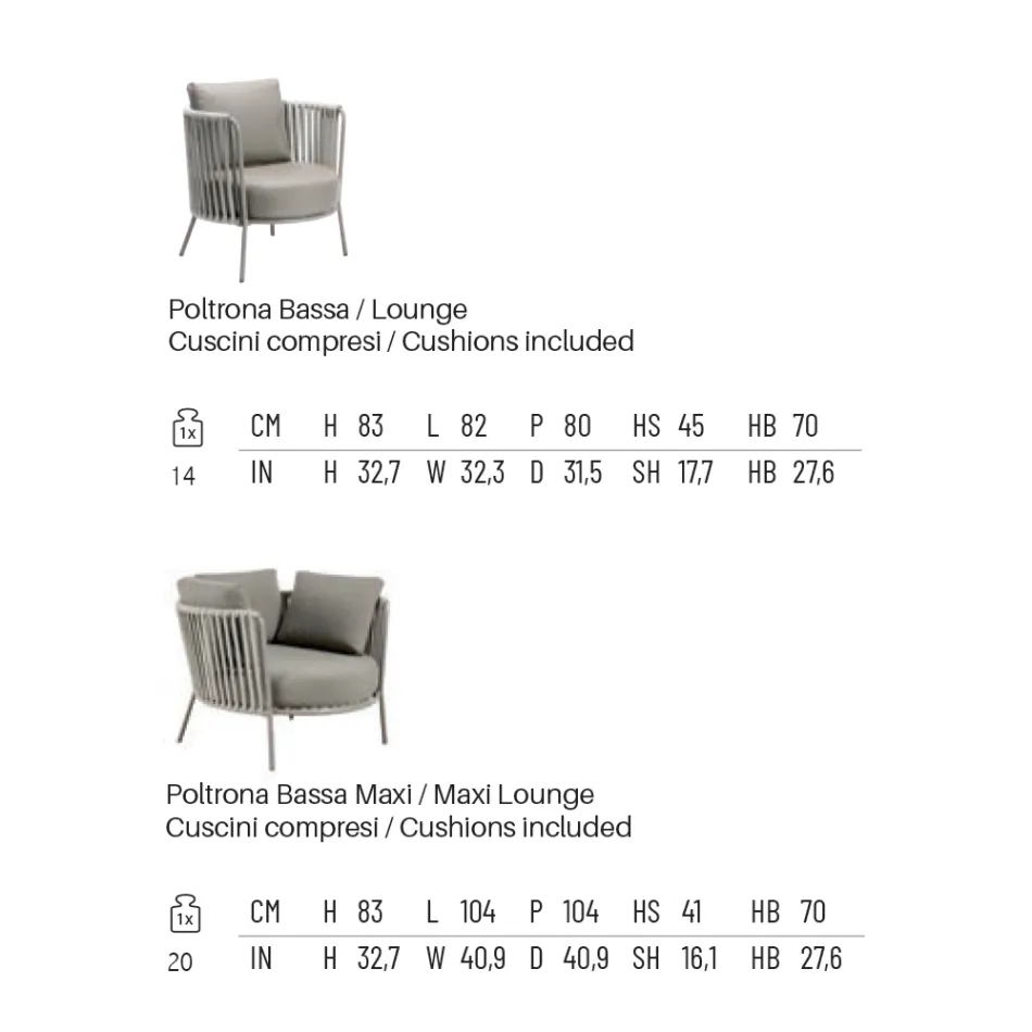 Outdoor Armchair in Steel Various Sizes and Cushions Included Made in Italy - Bronn Viadurini