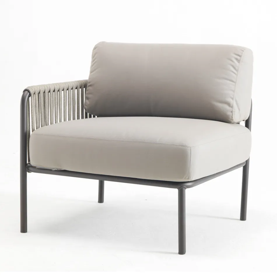 Outdoor Armchair in Galvanized Steel and Rope with Cushions Made in Italy - Helga Viadurini