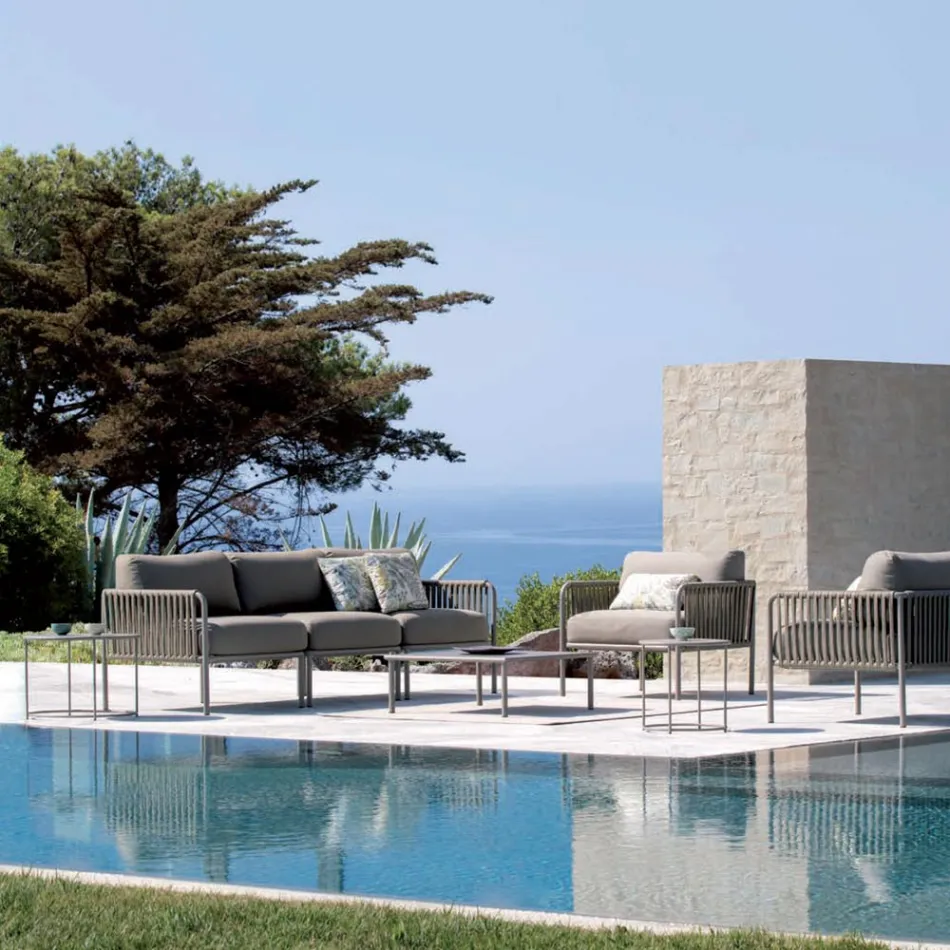 Outdoor Armchair in Galvanized Steel and Rope with Cushions Made in Italy - Helga Viadurini