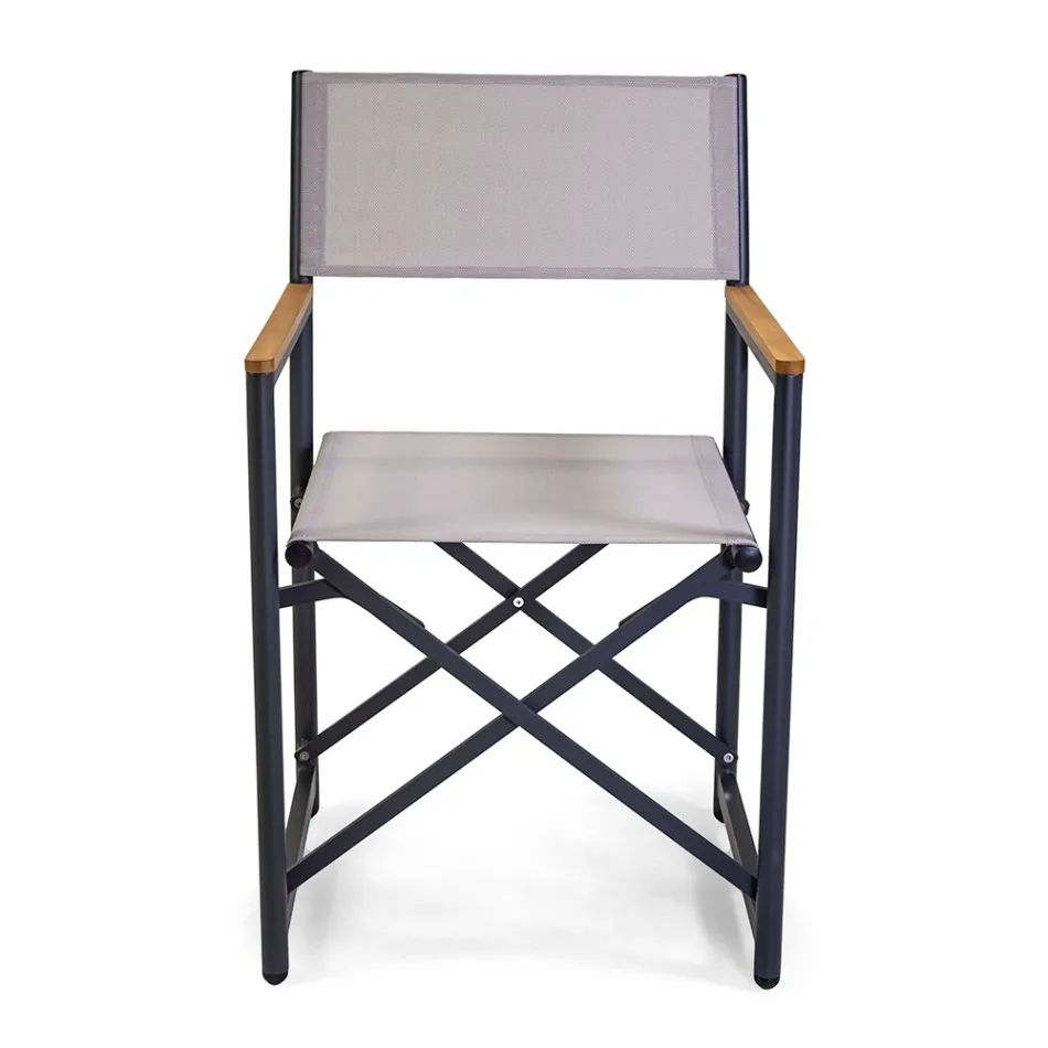 Director's Chair Made of Aluminium, Textilene and Teak Armrest - Tenda Viadurini