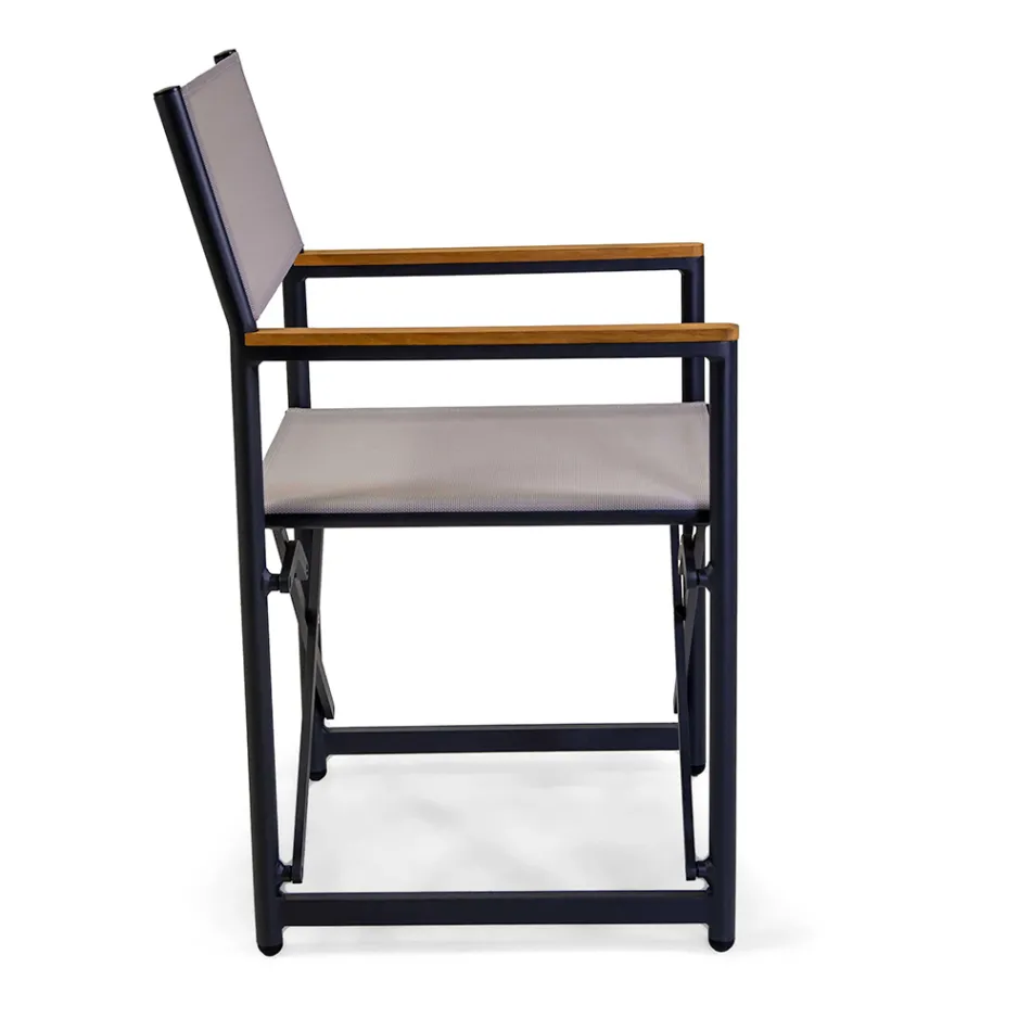 Director's Chair Made of Aluminium, Textilene and Teak Armrest - Tenda Viadurini
