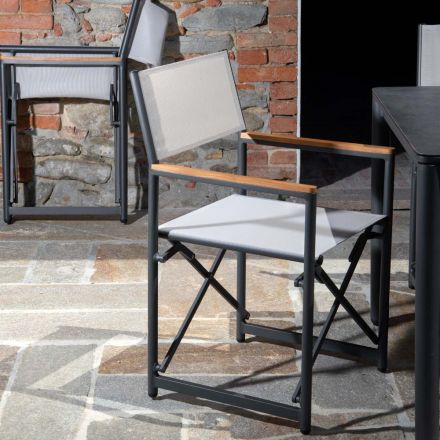 Director's Chair Made of Aluminium, Textilene and Teak Armrest - Tenda Viadurini