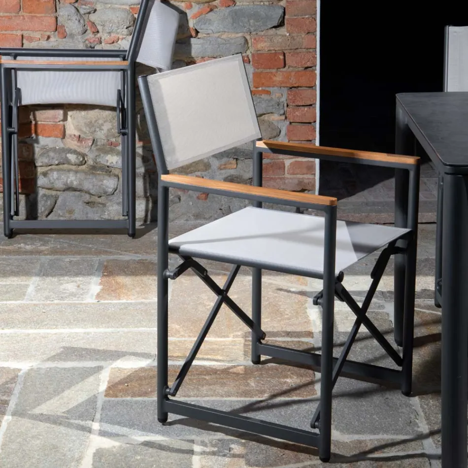 Director's Chair Made of Aluminium, Textilene and Teak Armrest - Tenda Viadurini