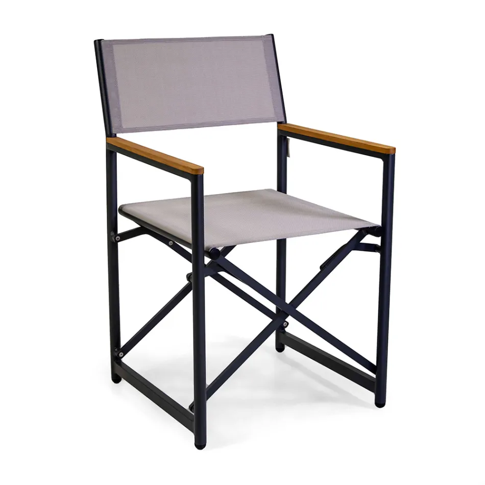 Director's Chair Made of Aluminium, Textilene and Teak Armrest - Tenda Viadurini