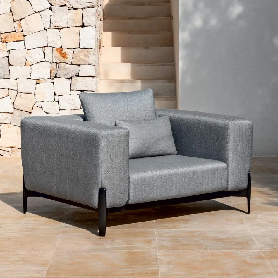 Relaxing Garden Armchair in Aluminium and Fabric, Design in 3 Finishes - Filomena Viadurini
