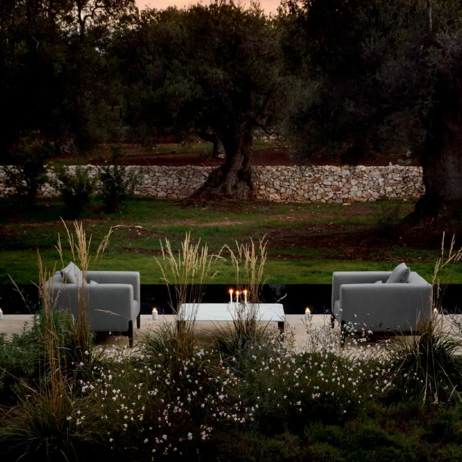Relaxing Garden Armchair in Aluminium and Fabric, Design in 3 Finishes - Filomena Viadurini