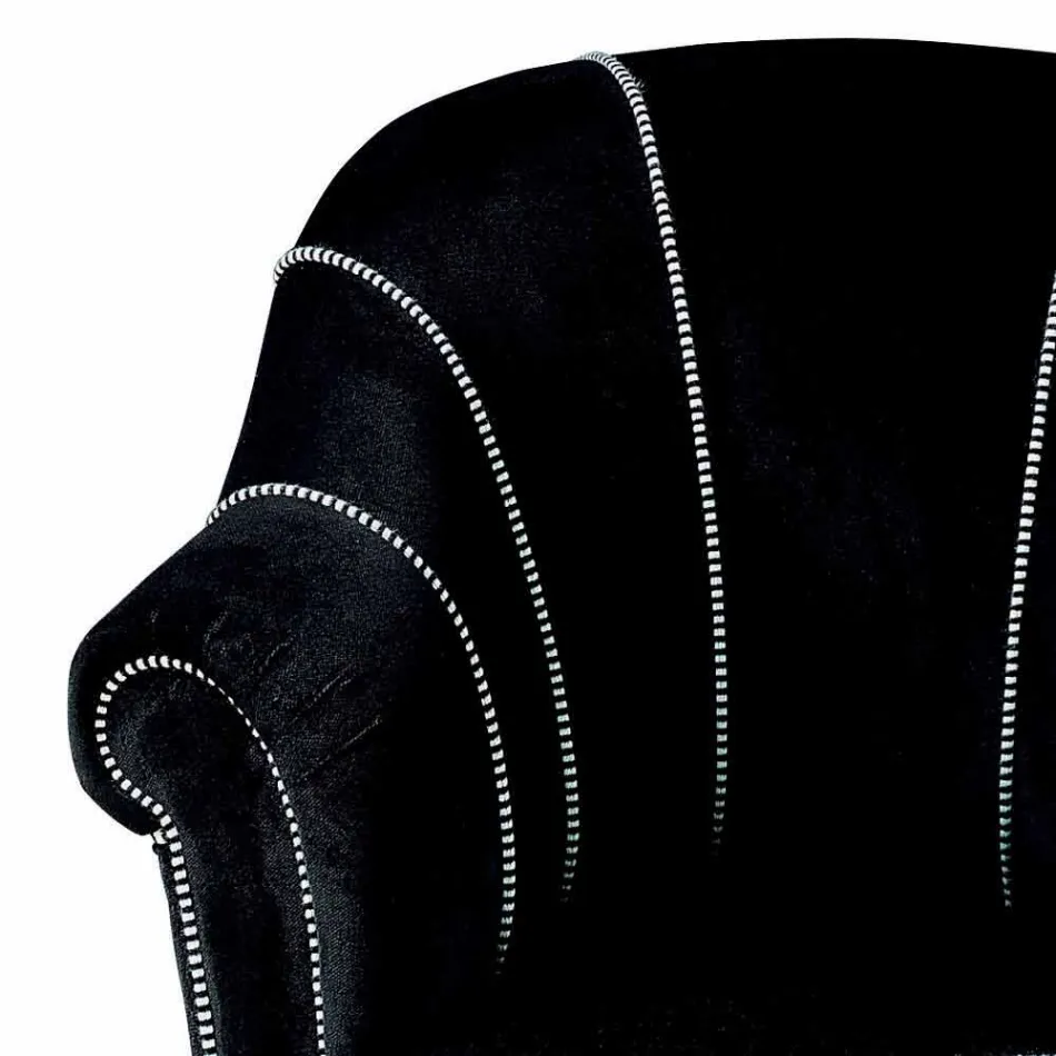 Lounge Armchair in Black Velvet with Contrast Stitching Made in Italy - Caster Viadurini