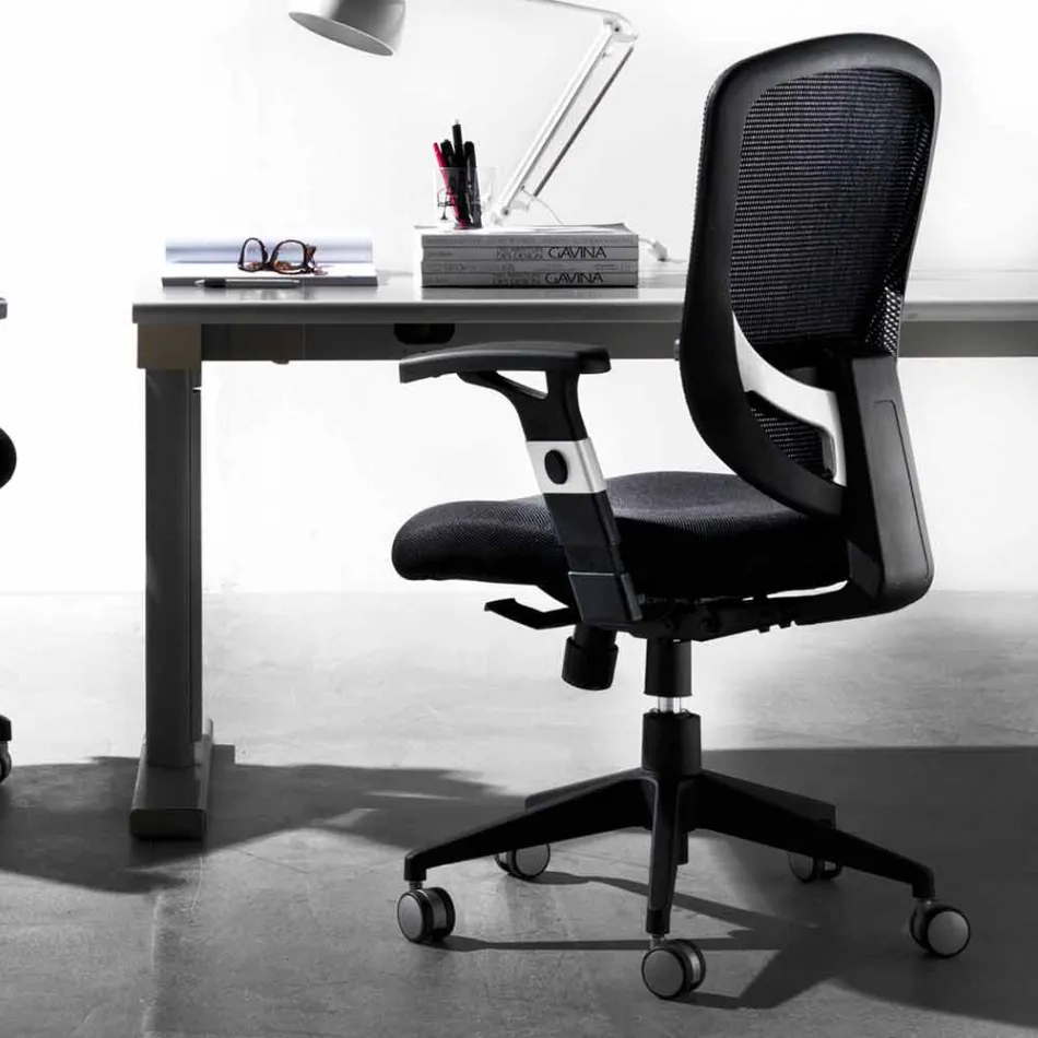 Semidirectional and Modern Operative Swivel Armchair in Black Mesh - Simona Viadurini