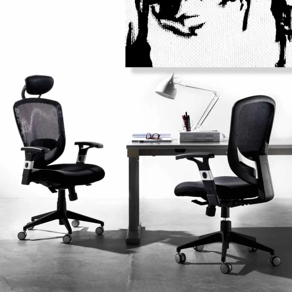 Semidirectional and Modern Operative Swivel Armchair in Black Mesh - Simona Viadurini