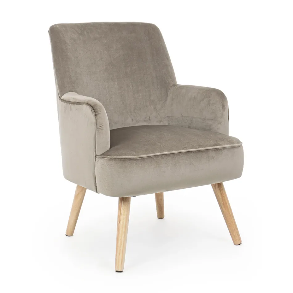 Lounge Armchair in Wood and Velvet Effect Scandinavian Design - Cinzio Viadurini