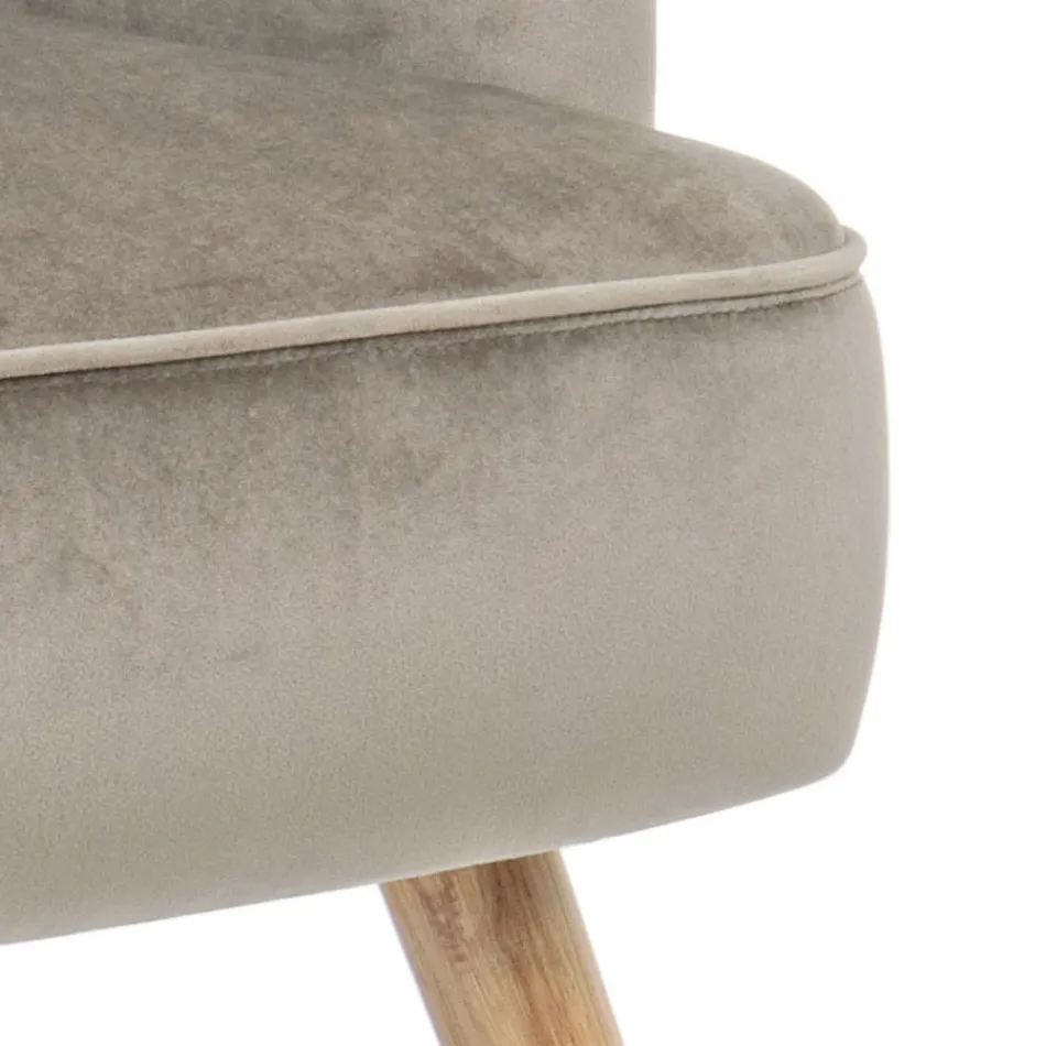 Lounge Armchair in Wood and Velvet Effect Scandinavian Design - Cinzio Viadurini