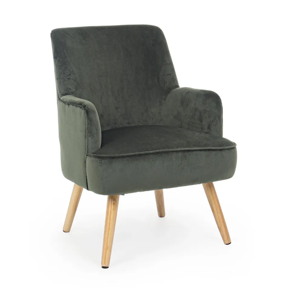 Lounge Armchair in Wood and Velvet Effect Scandinavian Design - Cinzio Viadurini