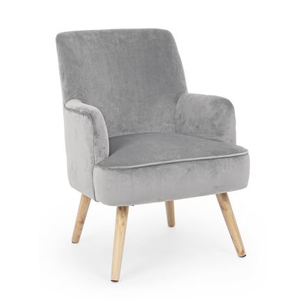 Lounge Armchair in Wood and Velvet Effect Scandinavian Design - Cinzio Viadurini