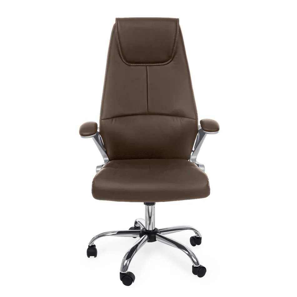 Ergonomic Office Chair Steel and Black or Brown Leatherette - Matilda Viadurini