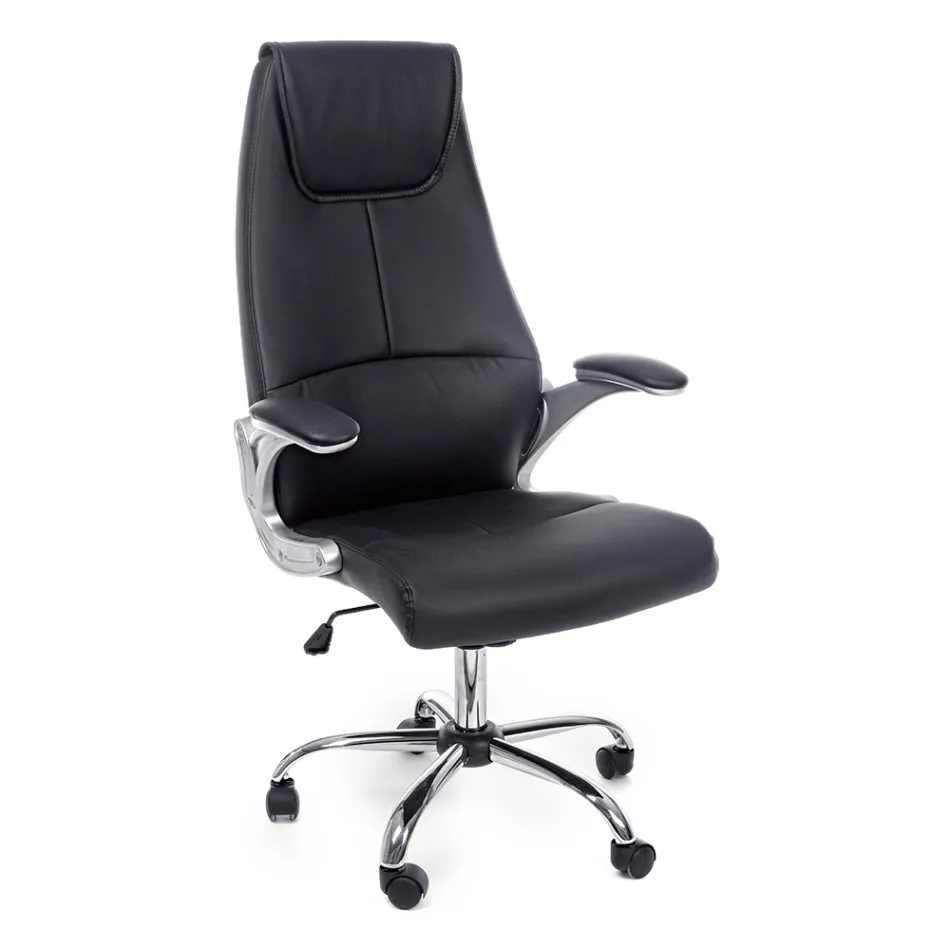 Ergonomic Office Chair Steel and Black or Brown Leatherette - Matilda Viadurini