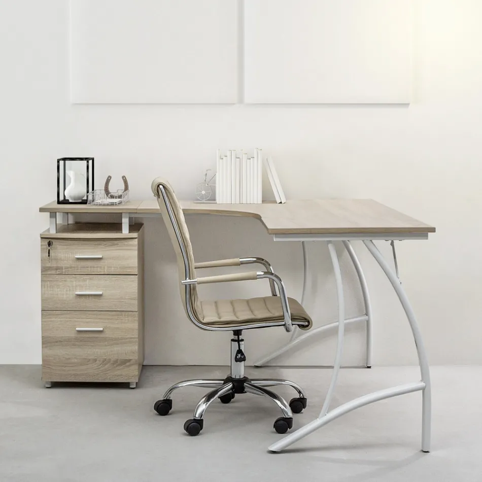 Ergonomic Office Armchair with Steel and Imitation Leather Armrests - Mantica Viadurini