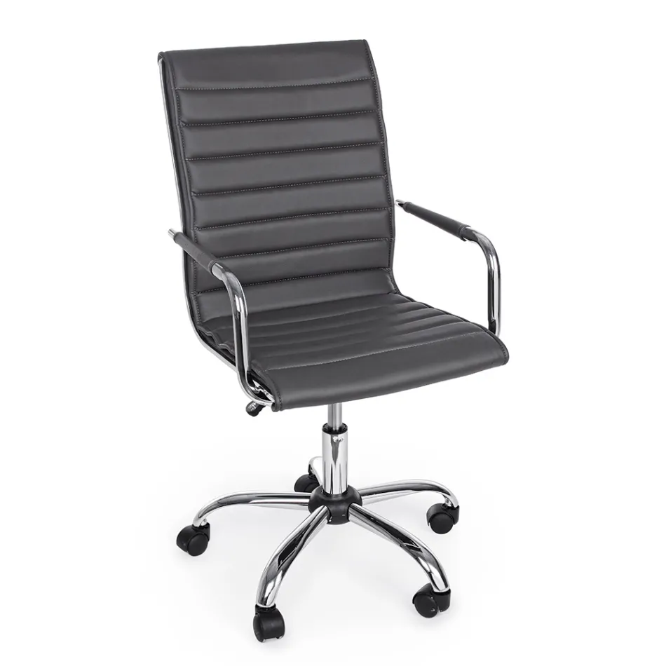 Ergonomic Office Armchair with Steel and Imitation Leather Armrests - Mantica Viadurini